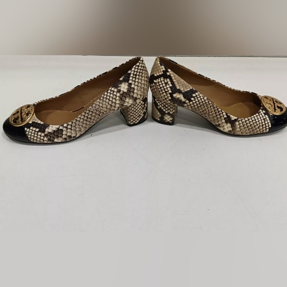 Tory Burch Like NEW Python Embossed Cap Toe Block Heel Pumps Size 6 - Picture 3 of 6